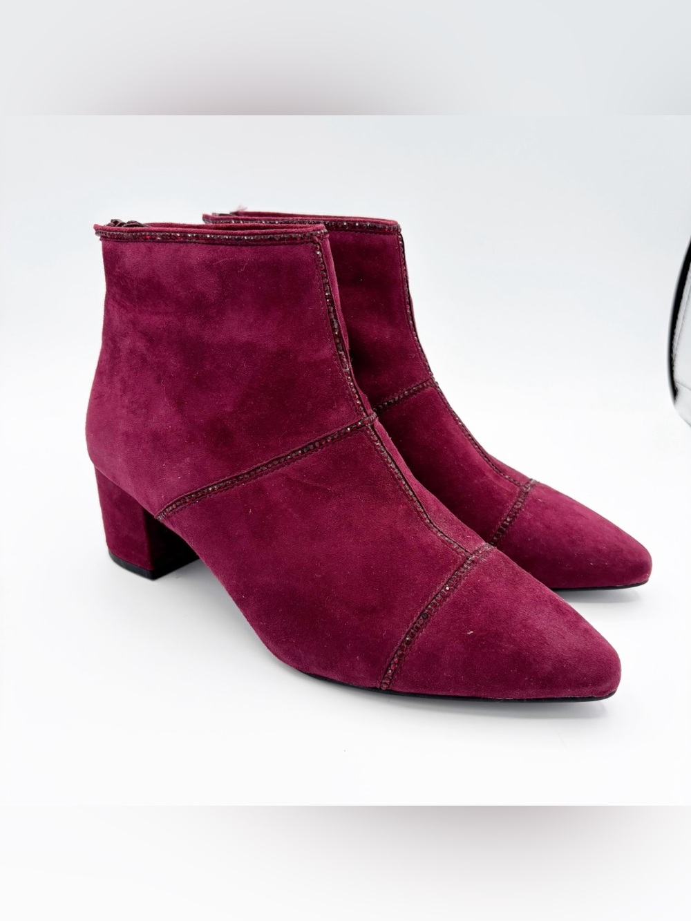Farylrobin Red Suede Bejeweled Ankle Boots